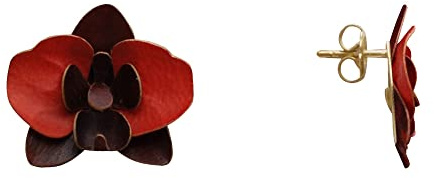 LES POULETTES BIJOUX - Orecchini Borchie di Ottone Orchidea in Pelle - Rosso