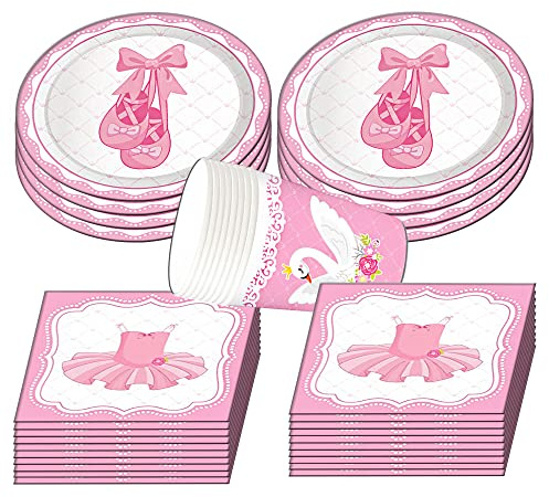 SUNSK Ballerina Partygeschirr Set Geburtstag Party Geschirr Partygeschirr Kindergeburtstag Pappbecher Pappteller Servietten Partyzubehör Pappteller Set für Ballerina Geburtstag 36 Stück