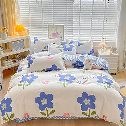 GETIYA Elegante Blumen Bettwäsche 135x200 Weiß Mädchen Damen Blau Blumen Muster Bettbezug Einzelbett Kinder Microfaser mit Kissenbezug 80 x 80 cm