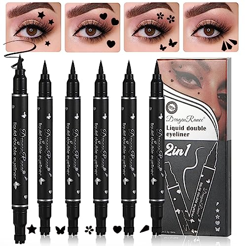 5 Pcs Doppelköpfig Flüssiges Eyeliner Stempel Stift Makeup Set, Wasserdicht Lang anhaltend Schwarzer Eyeliner Bleistift, Wischfest Lazy Langlebiges Eye Liner Schablonen Augen Tattoo Tool