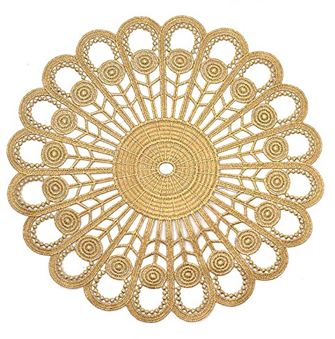 4 Stück Spitze Runde Gestickte Tischläufer,Handarbeit Geklöppelt Gold Spitze Tischläufer Untersetzer Häkeln Spitzendeckchen Platzdeckchen Tischdecke für Küche,Party,Hochzeit Tassen, Vasen 26-28cm