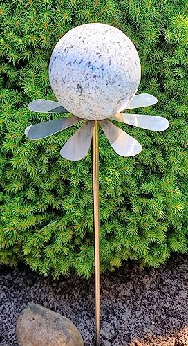 Jürgen Bocker Garten-Ambiente Blütenzauber Rotterdam Rosenkugel 10 cm Edelstahl Gartenstecker Deko mit Stab 80 cm (weiß)