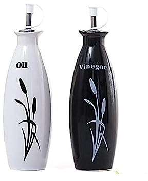 NTIYOU Distributeur d'huile et de vinaigre Distributeur d'huile et de vinaigre, Bouteille en céramique ou vinaigre fabriquée à la Main 250ML 2 pièces (Blanc et Noir) Distributeur d'huile