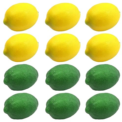 MUEEAD 12pcs Artificial Imitation Lemon, Artificial Fruit, Realistic Fruit Model, Filming Props, Suitable For Home Decoration, Party Decoration (yellow, Cyan)