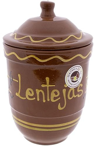 CERÁMICA ESPAÑA | Tarro de cocina | Botes cocina | Tarros para cocina | Recipiente para alimentos | Tarros originales Lentejas - Modelo M05 | 100% Decoración hecho a mano | 13x13x20 cm