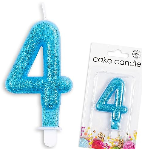 Zahlenkerze von 0-9 in Blau mit Steckfuß | Zahlenkerze, ca. 9cm x 4,5cm groß | Babyblau Deko Geburtstag Geburtstagskerze Zahlen Kerze, Farbe: Blau, Größe: Zahl 4