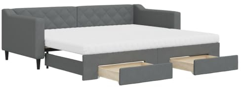 vidaXL Tagesbett Ausziehbar mit Schubladen Dunkelgrau 90x200 cm Stoff