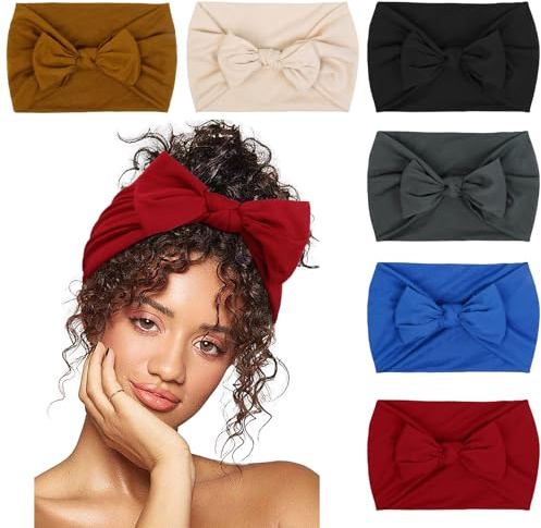 Huachi Headbands for Women 6 Packs Cute Bow Head Bands for Women’s Hair, Elastic Wide Knotted Hairbands Headwrap Turban Hair Accessories