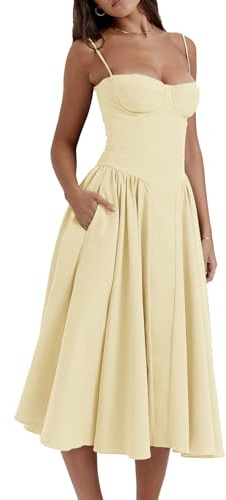 xxxiticat Dam elegant midi balklänningar A-linje bröllopsklänning aftonklänningar sexig halterneck spaghetti brudklänning klänningar prinsessa brudtärna klänning, GUL, XL