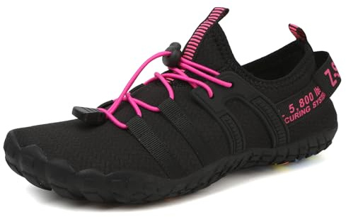 Wasserschuhe für Damen und Herren Barfußschuhe Unisex Badeschuhe Schnell Trocknend Strandschuhe Leicht Fitnessschuhe Weich Surfschuhe Poolschuhe für Tauchen,Surfen,Wandern,Yoga(Schwarz Rosa,40EU)