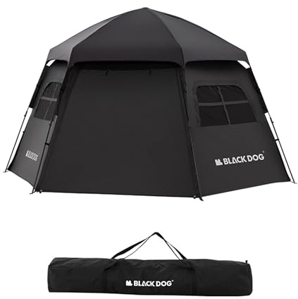 Blackdog Großes 3-Sekunden-Schnellaufbau Zelt für Camping, PU3000mm，UPF50+ | Windstärke 5, verstärkter UV-Schutz, 2m hoch, 12,5m², 360° Belüftung, mit Netzfenstern und abnehmbarer Bodenmatte