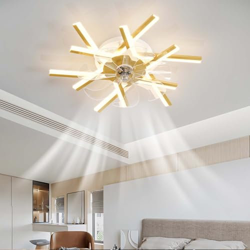 TuoyuanW Chandelier Ceiling Fans with Lights Memory Dimmable LED Living Room Fan Light Ceiling 6 Speed Timer Reversible Silent Ceiling Fans Lamps with Remote Control and APP for Bedroom-Gold||62CM