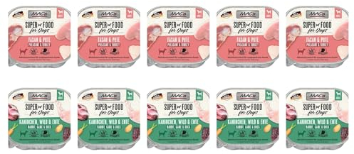 Mac's Dog Nassfutter für Hunde, 10 x 150 g, verschiedene Mischungen (5 x Fasan und Truthahn, 5 x Kaninchen, Hirsch und Ente)