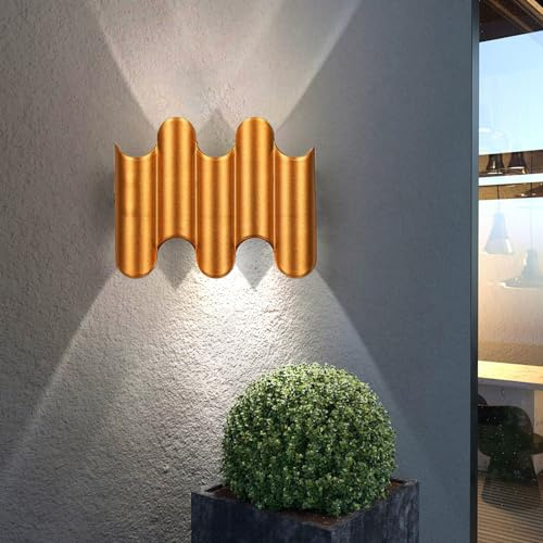 CRFASIBE LED Wandleuchte Innen Aussen, 5W Moderne Up Down Wandlampe, Aluminium Gold Außenlampe für Treppenhaus Wohnzimmer Schlafzimmer (Weiß Licht)