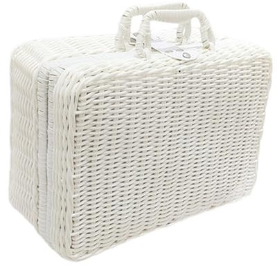 FewNvWa Canasta de Mimbre con Tapa Y Cerradura, Organizador de Almacenamiento Elegante, Blanco, m