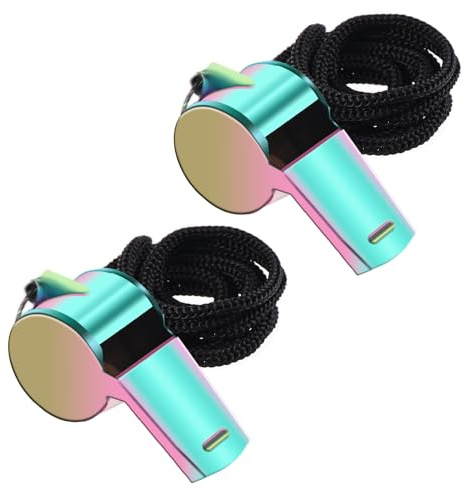 DIVINA VITAE Referee Whistle Sports with Lanyard- 2pcs Stainless Steel Metal Whistles Colorful Whistles for Teachers Emergency Whistle for Outdoor Activities, Referees, Coaches, Lifeguards, Soccer