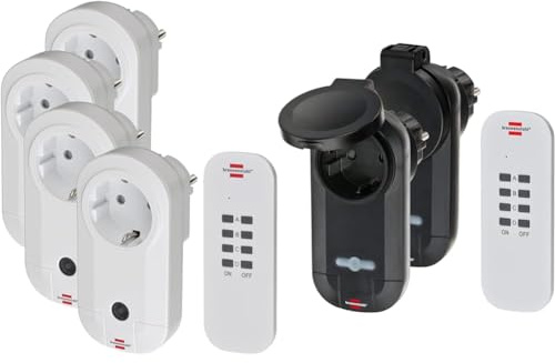 Brennenstuhl Funkschalt-Set RC CE1 4001 (4er) & RC CE1 0201 (2er) Funksteckdosen für Außenbereich IP44, Mit Handsender und Erhöhtem Berührungsschutz, Schwarz