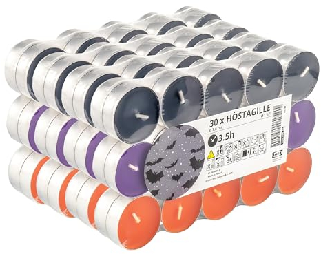Hostagille Teelichter, Vanille und Kokosnuss, für Halloween, Herbst, Orange, Lila, Grau, 3,5 Stunden, 120 Stück