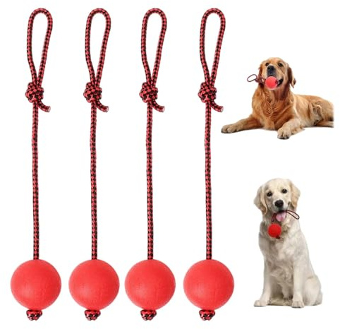 tintoke 4 stycken naturgummi kastboll hund, elastisk hundleksak boll med rep, hundleksak boll mjuk, hundleksak boll, hundleksak boll stor, lämplig för träning och lek av husdjur