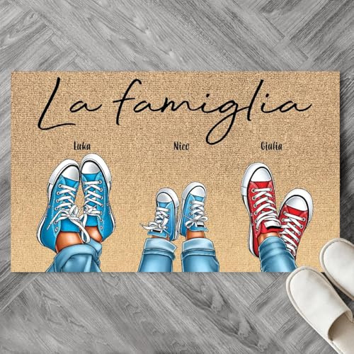 Social Crazy Tappeto zerbino personalizzato - SCARPE DI FAMIGLIA - cocco naturale ideale per ingressi (Cocco Naturale, 60x40 cm)