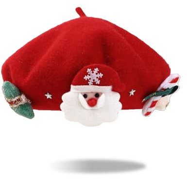 TAGVO Weihnachtsbaskenmütze Erwachsene Weihnachtsmütze Barett Baskenmütze Mit Kaschmir Wintermütze Barett Weihnachts Französischer Stil Barett