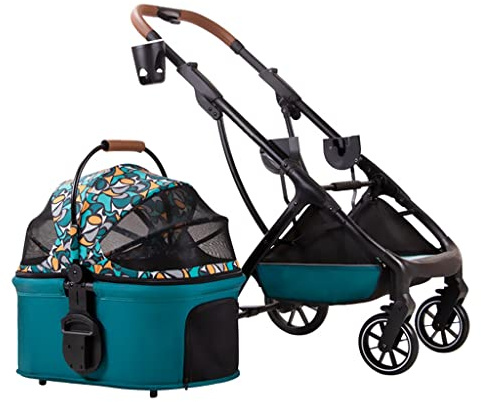 Kattvagn Hopfällbar flera hundvagnar Barnvagnar for små hundar med mugghållare, Kattvagn Hundvagn Buggy Avtagbara husdjursvagnar for små och medelstora hundar(Green)