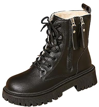 Bottines Femme Grande Taille Bottes Courtes Chaudes Doublure Polaire Bottes à Fermeture éclair Style Britannique Warm Short Boots Chic et Elegant 37 Le Noir