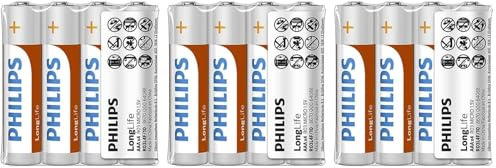 Philips R03L4F/10 LongLife Batteria, 1.5 V, 7.5Philips Batterie AAA - R03L4F - Confezione da 12 Batterie - Tecnologia al Cloruro di Zinco - Durata di Conservazione di 3 Anni