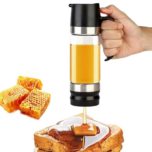 Honigspender Tropffrei Glas,350 ml Sirup Spender,11.84 Oz Tropfsicheres Honigglas mit Griff,Glas Honigpumpe Ideal für Honig Und Sirup, Sojasauce Andere Flüssigkei, Küchenzubehör,Spülmaschinengeignet