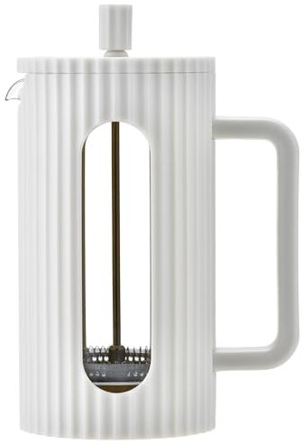Café Olé Ciao Cafetière 3 tasses, en acier inoxydable, à filtre, à piston, blanche
