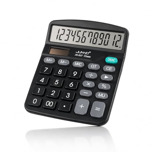 Qivee Tischrechner mit Großem Display, Solar Taschenrechner, 12-stellig, Schwarz