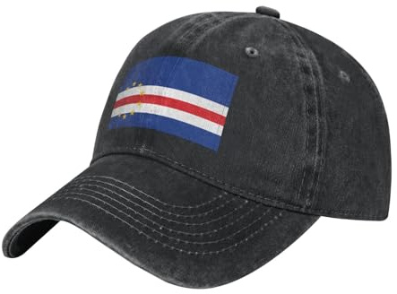 WHJDPP Black Flag of Cape Verde Picture Washed Cowboy Baseball Cap for Adults - Stylish and Breathable Hat, Black, One Size