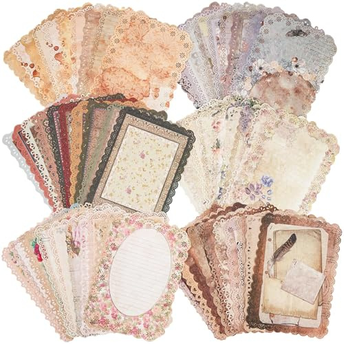 60 Blätter Vintage Scrapbooking-Papier mit Spitzenrand – 6er-Set für Briefe, Tagebücher, Collagen & Kreativprojekte – 4,9 x 6,9 Zoll