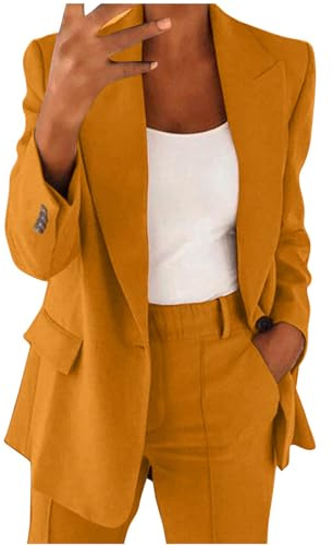 Traje de pantalón para mujer, festivo, elegante, monocolor, blazer de dos piezas, conjunto de solapa, manga larga, 2 piezas, traje suelto, chaqueta de traje y pantalones largos, chaqueta de traje