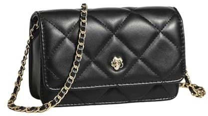 Sacs à bandoulière matelassés pour femme avec chaîne en cuir, sac à bandoulière décontracté à rabat, sac à main, petit sac de soirée, Noir , Small
