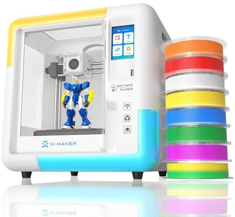 X-MAKER 3D Printer with 8 PLA Filament Set, Beginner-Friendly Design Apps, Fully Enclosed, Creation Courses, and Ideal for Schools and Households, Wi-Fi Printing, Resume Printing, Silent Printing