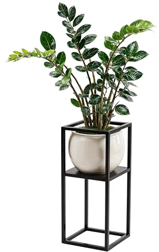 FRAMADO - Blumenständer - Pflanzenständer aus Metall - 21x21x50cm - für Wohnzimmer, Küche, Büro - Loft, Industrial Style - Schwarz, Korrosionsbeständig, Modern, Eckig - Corda