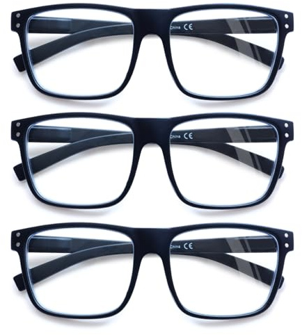 ZOECENT Lesebrille Herren 3 Pack Blaulichtfilter Brille Große Schwarz Computer brillen Lesehilfe für Damen (3 Farbe-1, 1.50, x)