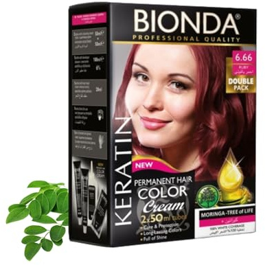 Bionda Professional Hårfärg 6.66 Rubin 200 ml Dubbelpack Keratin | Permanent cremefärg med keratin och moringa som täcker grått till 100% och ger jämn, långvarig färg med lyster