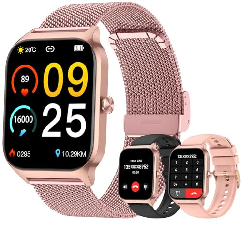 Smart Watch for Women Fitness Tracker: Rose Gold Bluetooth Make Answer Call Digital Mens watches Waterproof Run Smartwatch Android Phone iPhone Samsung Compatible Sleep Heart Rate Monitor Pedometer