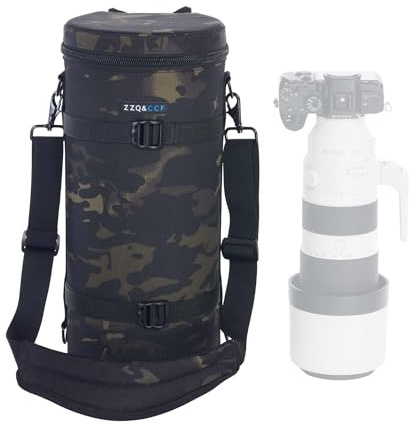 ZZQ&CCF Camera Lens Case Pouch Bag for Sony FE 200-600mm F5.6-6.3 G OSS Water Resistant Protective Camera Lens Pouch for Super Telephoto Zoom Lens #Black Camo