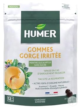 Humer Gommes Gorge Irritée Menthe Eucalyptus Sans Sucre 30 Pièces