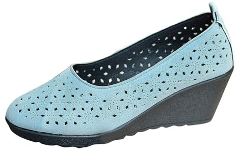 VBEDKDEB Ballerines plates pour femme - Confortables - Talon compensé - Chaussures pointues - Chaussures à enfiler - En daim creux - Chaussures de loisirs - Ballerines pieds nus, bleu, 36 EU