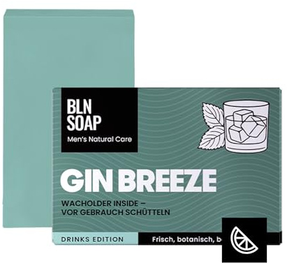 Gin Breeze Feste Männerseife: Natürliche Seife für Männer, Hand, Körper & Haare, Körperseife Gurke & Limette Mann, Shampoo Nachhaltig, Vegan, 3-in-1 Duschseife Herren, Festes Duschgel, 135 g, BLN SOAP