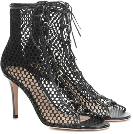 Botines de Tacón Alto con Cordones y Punta Abierta para Mujer, Sandalias de Malla Transpirable con Tacón de Aguja Botines Cortos Elegantes y Cómodos para Fiesta Graduación,43 EU