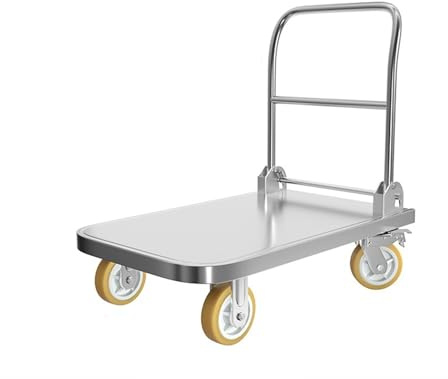 Carretilla de Mano Carro de Plataforma Acero Inoxidable con Ruedas 6 Pulgadas, Plegable, for almacén, Equipaje y mudanzas Transpaleta Manual