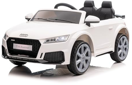 BRICOZONE Auto Elettrica Per Bambini Audi TT RS 12V Con Telecomando Parentale Licenza Ufficiale Doppio Motore 30W Luci LED MP3 USB Porte Apribili (Bianco)
