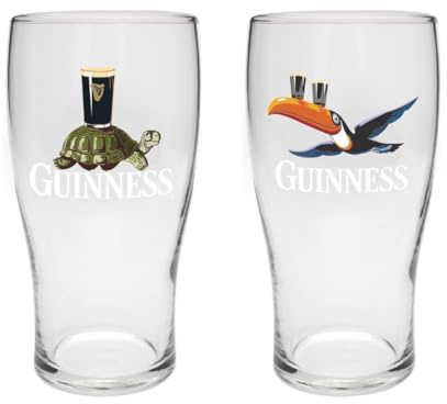 Guinness Pint Glasses – Toucan & Tortoise Design (Set of 2)