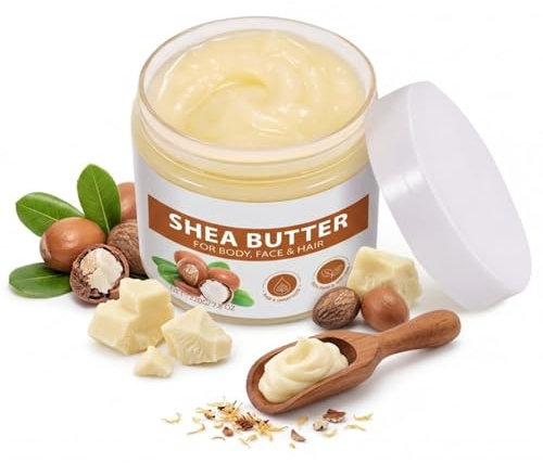 Sheabutter Bio für Kosmetik 220g, Reine Sheabutter Unraffiniert Bio für Gesicht, Körper & Haare, Natürliche Shea Butter Feuchtigkeitscreme für Trocken Haut, Vegan Hautpflege für alle Hauttypen