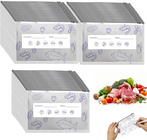 Solivive 60 Pack Heavy Duty Aluminium Foil Bags, Freezer Bags Reusable for Food, Meal Prep， Picnics, Camping, Storage Bags with Zip Lock & Black Marker Pen for Meat, Fish, Fruits, Vegetables (S)